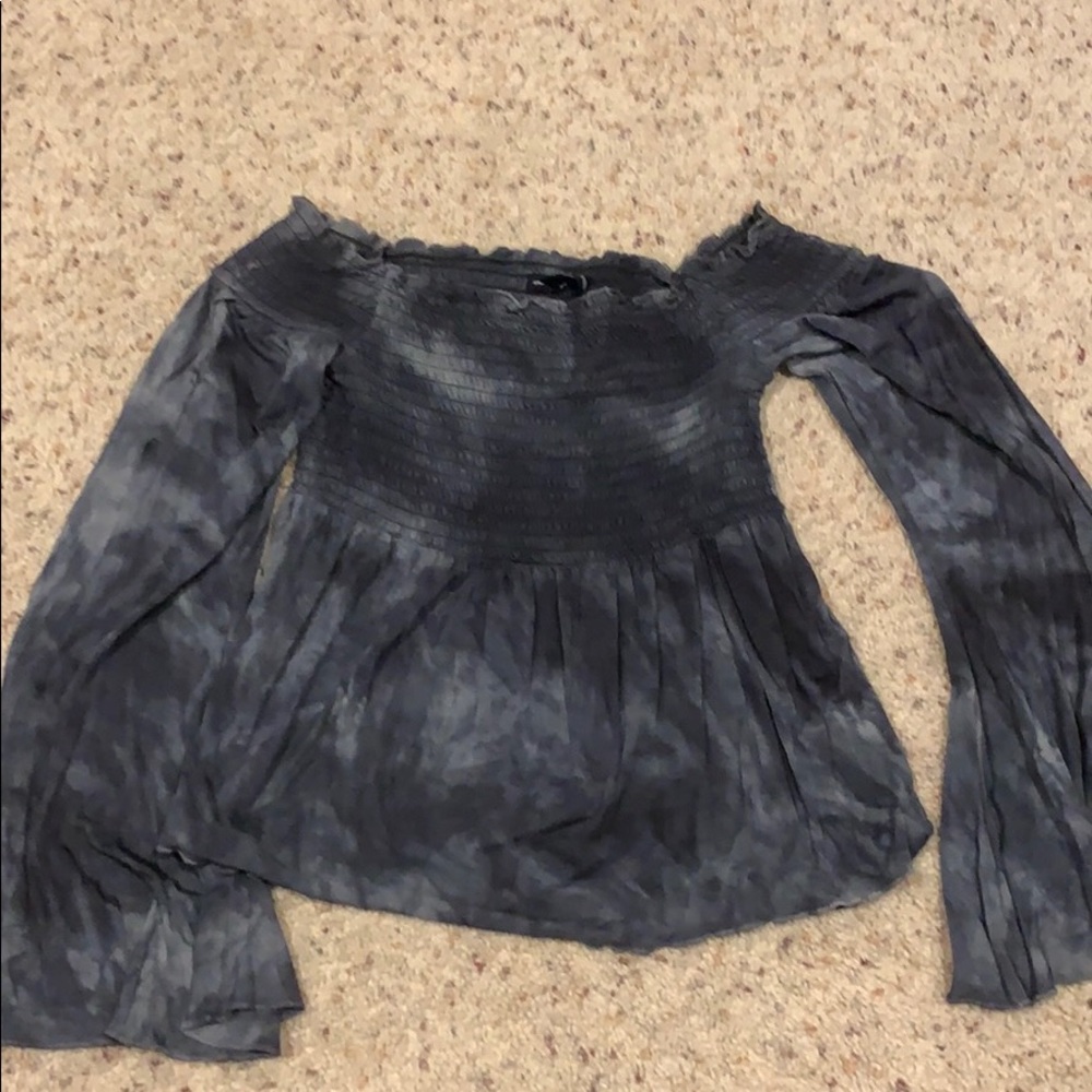 navy cinched blouse